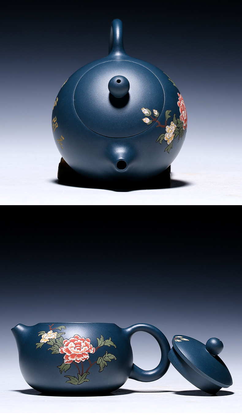 純手工紫砂壺，小巧琺瑯印花紫砂壺